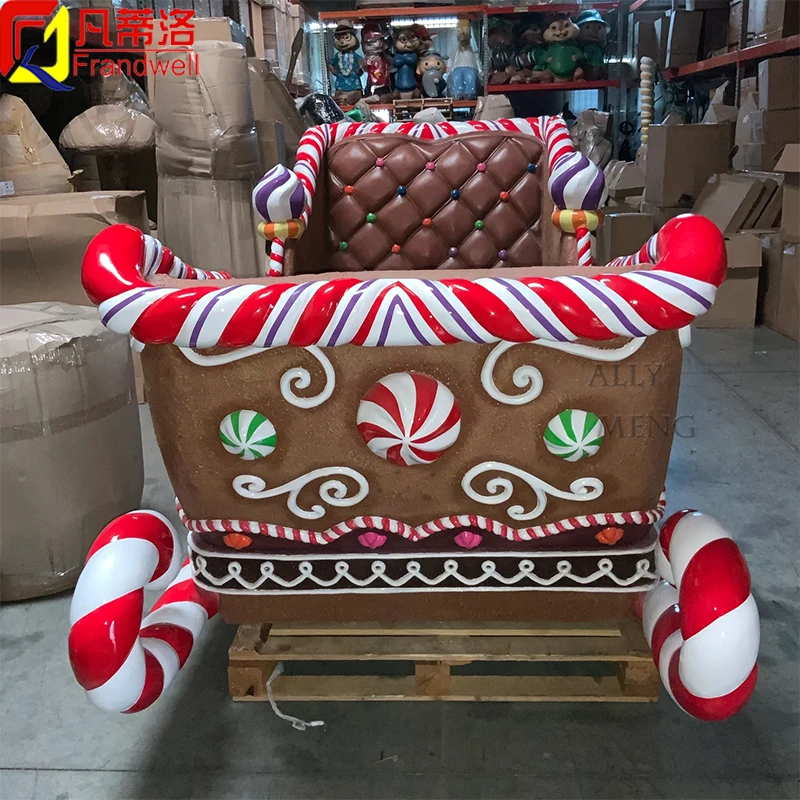 Outdoor large reindeer santa sleigh christmas decoration artificial fiberglass ornaments life size santa sleigh for sale