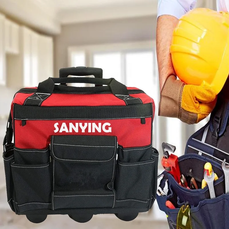 Холщовый Органайзер на колесиках сумка-Органайзер для инструментов 18 дюймов черный красный прокатки электриков сумка тяжелых условий службы продажа