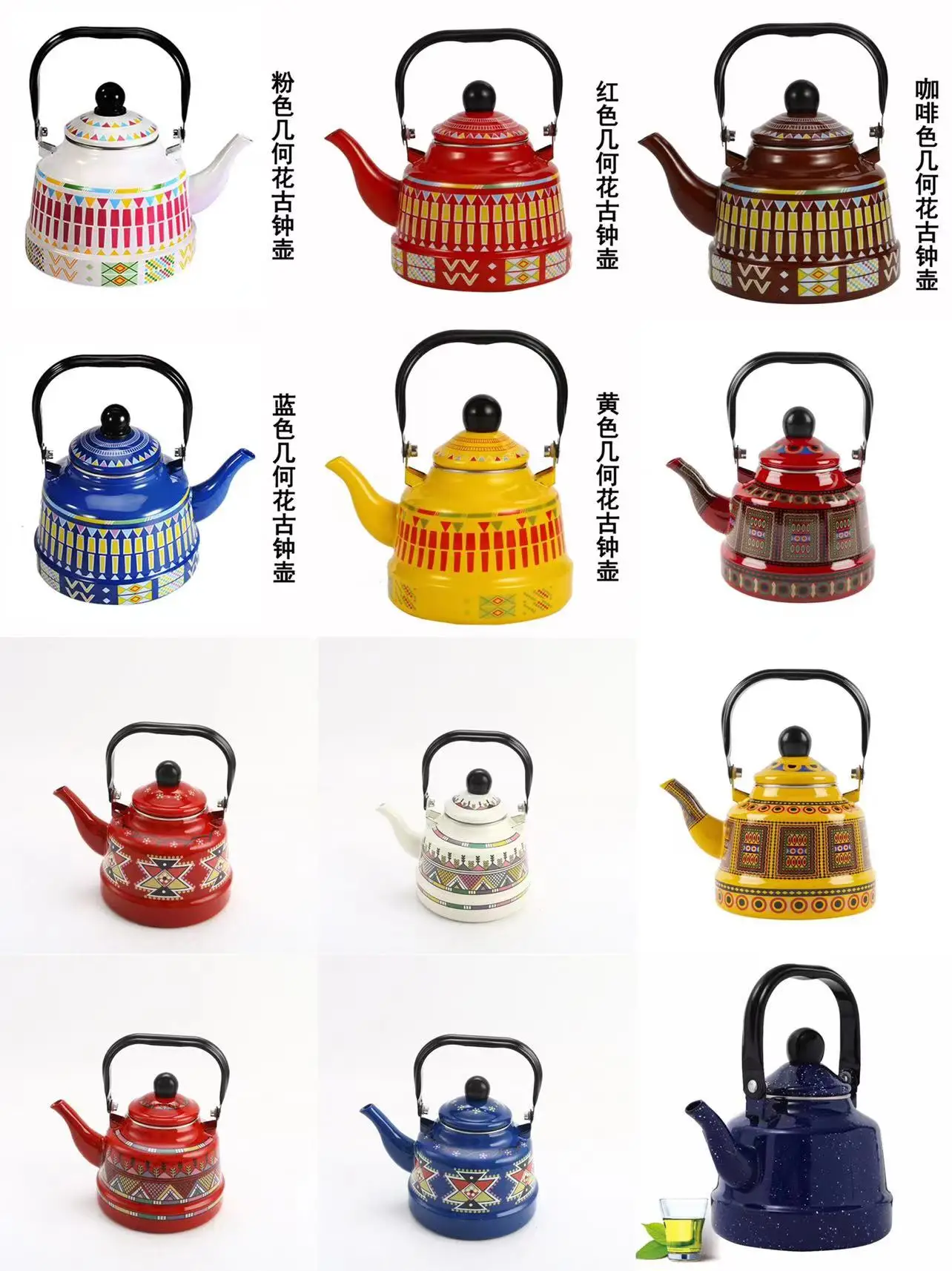 29 pattern options Ancient bell shape Enamelware Open Fire Stove Enamel Hot Water Tea Coffee Kettle Enamel Teapot with Handle