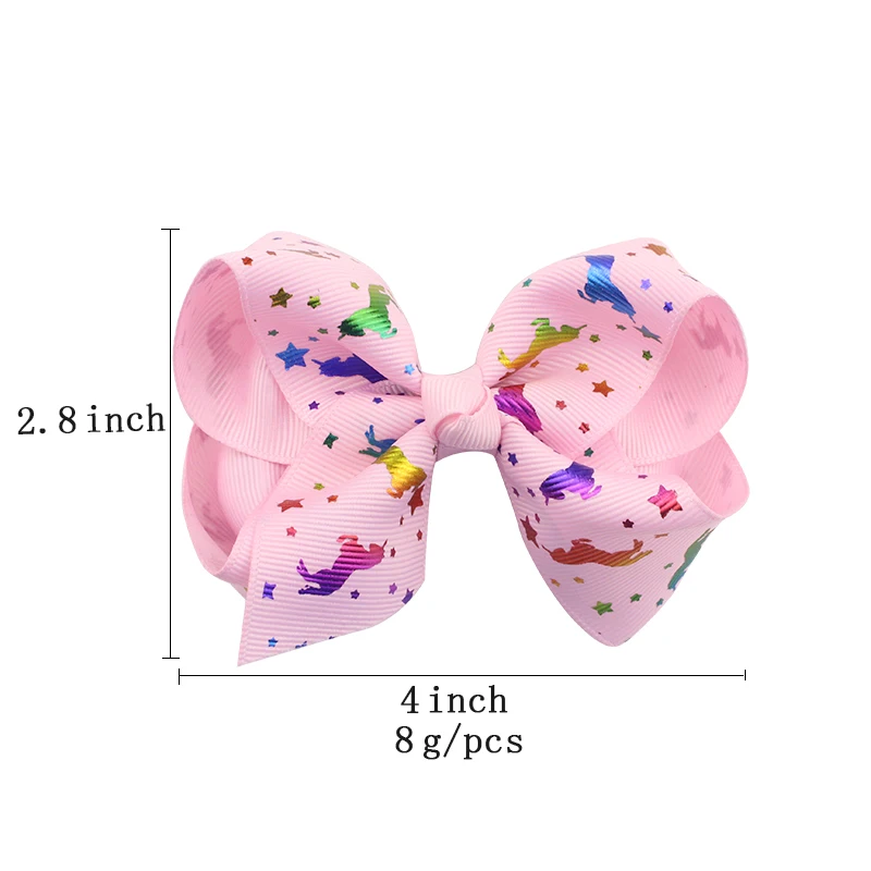 4-inch bronzing unicorn hair bows for girls jojo Ribbon bow hair clips for kids