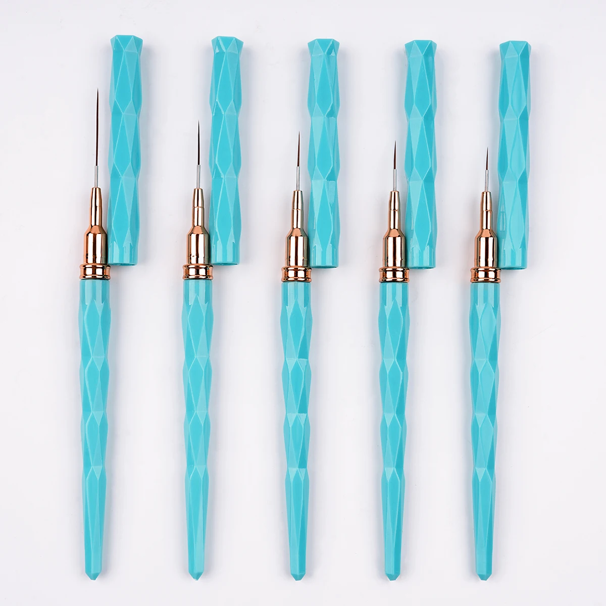 Nails Supply 7/9/11/15/20mm Liner Brush Set Crystal Handle Green color Custom Logo Nail Design Brush