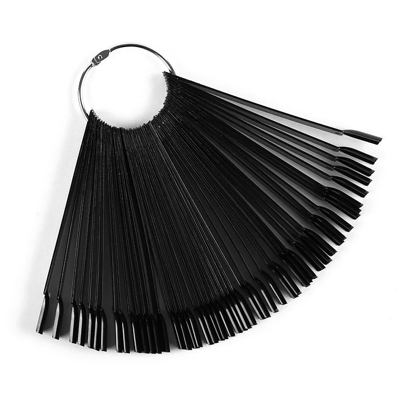 Fan-Shaped False Nail Swatch Sticks 50-Tips Natural Color Nail Polish Practice Display Metal Split Ring Art Tips & Color Chart