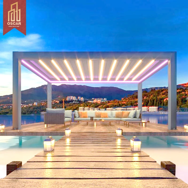 High Performance Luxury Style Garage Wall Mounted Pavilion with Zip Blind Sheet Pergola