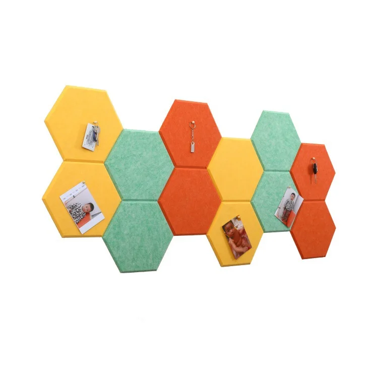
Set of 6 Hexagon Felt Pin Board Self Adhesive Bulletin Memo Photo Boards Colorful Foam Wall Decorative Tiles with 6 Pushpins 