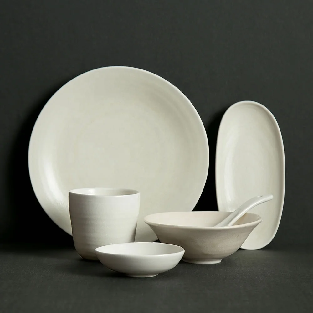 Wholesale Restaurant Crystal White Ceramic Tableware Porcelain Serving Dinner Bowl Dishes And Plates Sets Dinnerware