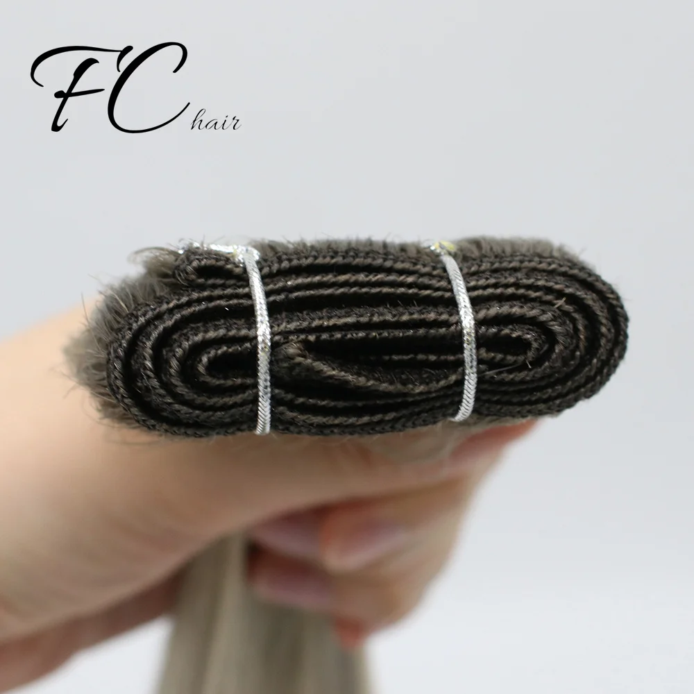 FangCun  Remy Russian Super Double Drawn Human Hair Hand Tied Weft Hair Extensions Curly Machine Flat Natural Raw Hair Extension