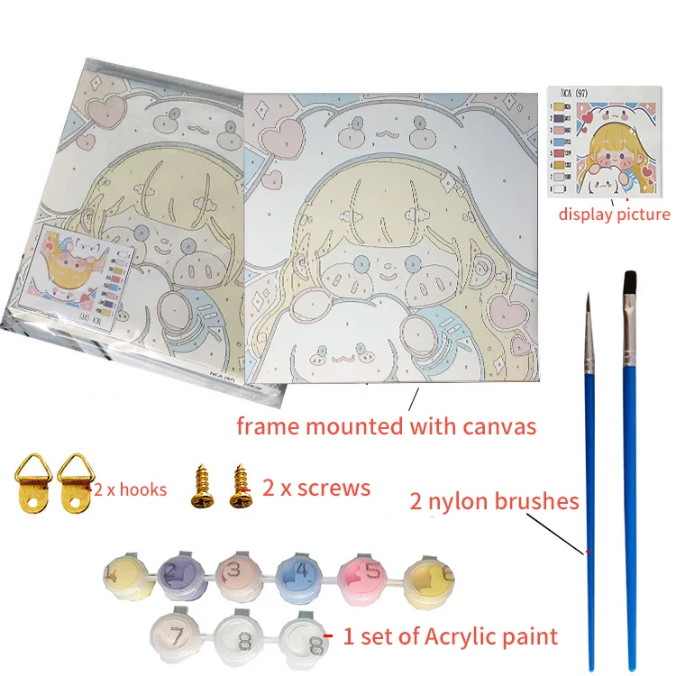 DIY Painting by Numbers Children Cartoon Animals Paint by Number Handpainted Kids Painting 20x20cm Artowrk Gift with Frame