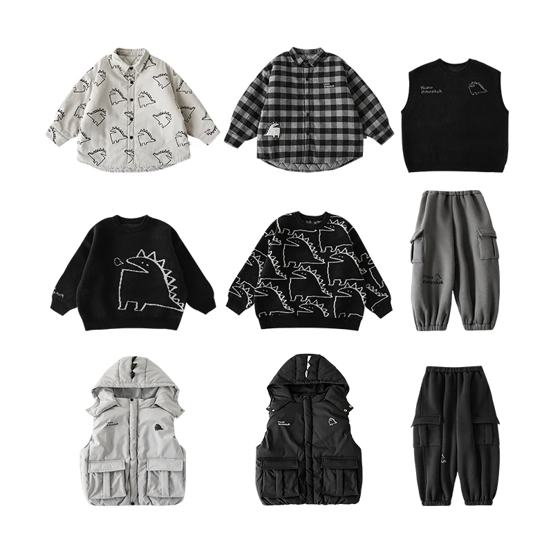 YOEHYAUL Thickened Children Winter Set For Kids Hooded Cotton Vest Outer Wear New Kids Clothing Sets For Boys