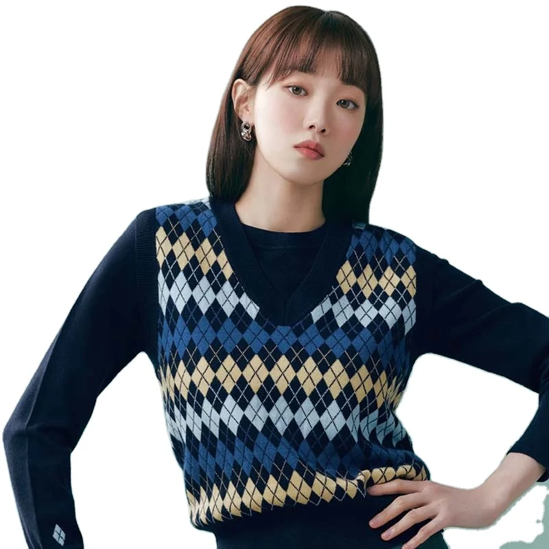 100%cotton Vest Custom Knit Sweater Women Sleeveless Jacquard Knitted Vest