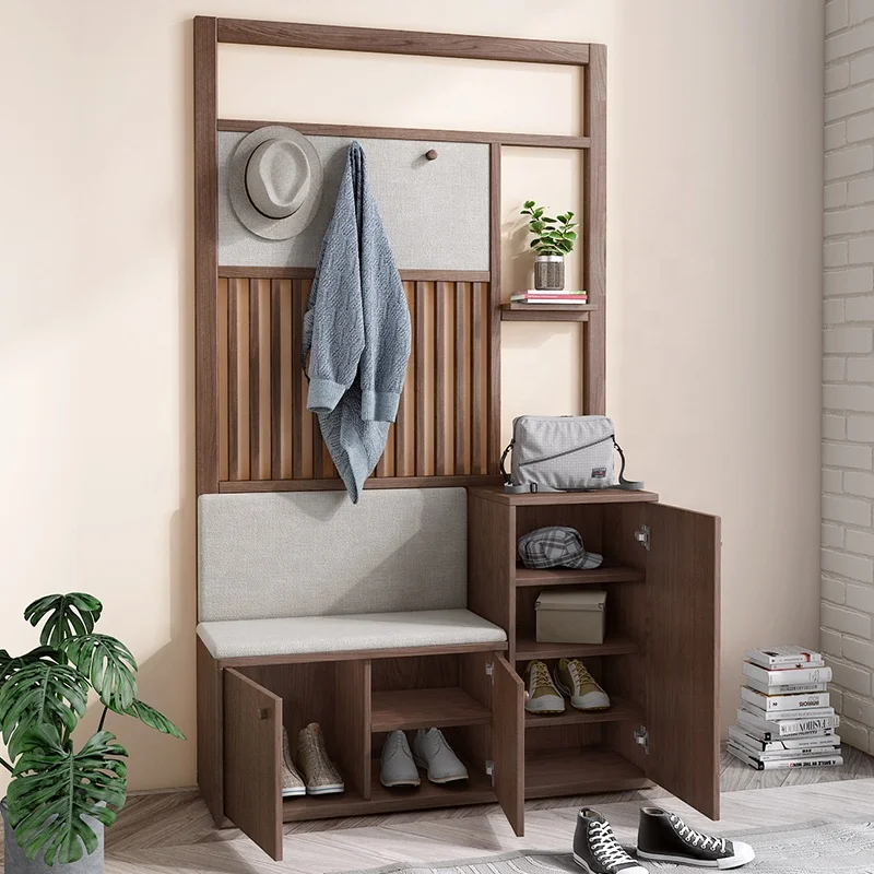 Современная Деревянная вешалка для пальто из орехового дерева, дизайнерская мебель для гостиной, хранения, входа в шкаф для обуви
