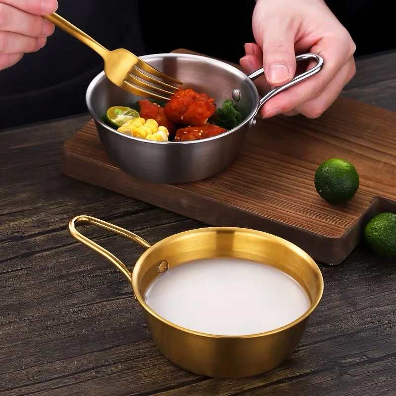 Korean Style Stainless Steel  304 round Rice Wine Bowl Noodle Hotel Barbecue Camping with Handle Gold Silver food kitchen basin