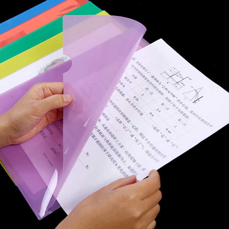 Wholesale transparent document L shape pocket a4 pp plastic clear file folder