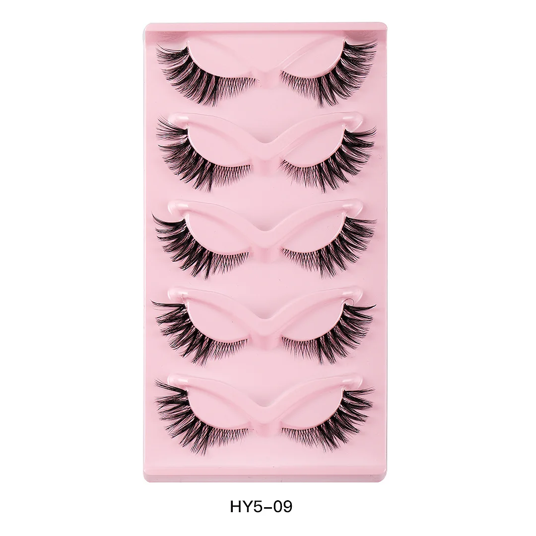 Wholesale 5 Pairs Strip  Natural Wispy Cat Eye Lashes Fluffy Short Volume Fox Eye Lash
