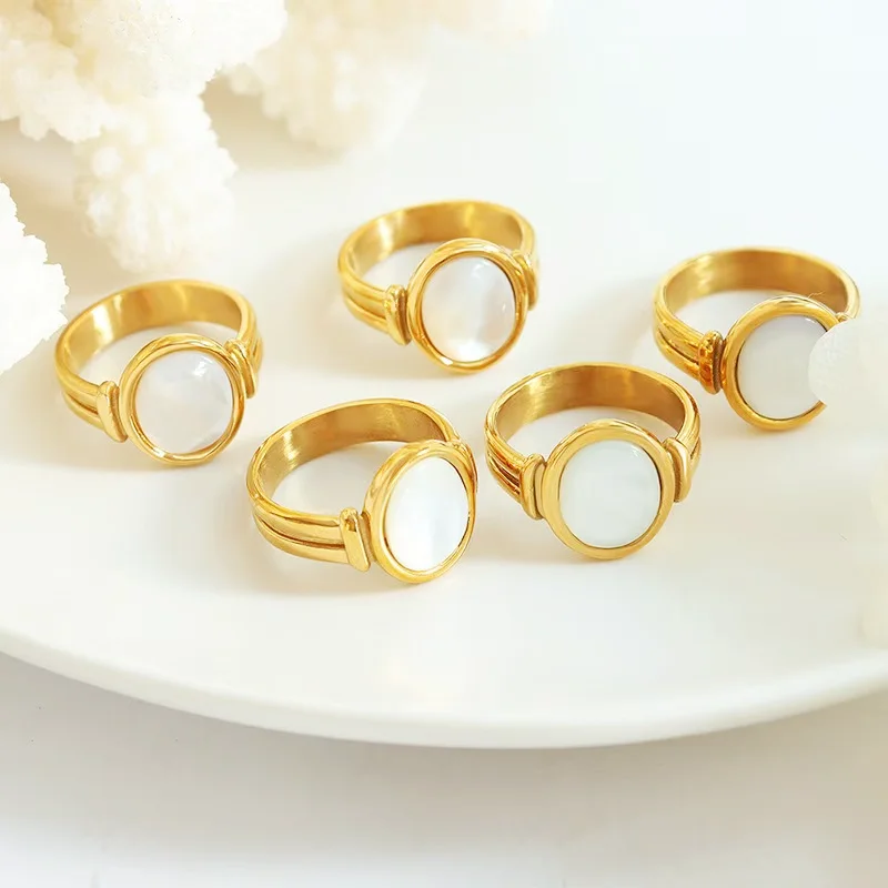 Модное белое кольцо из нержавеющей стали 18K позолоченное простое классическое тяжелое свадебное украшение подарок модный стиль