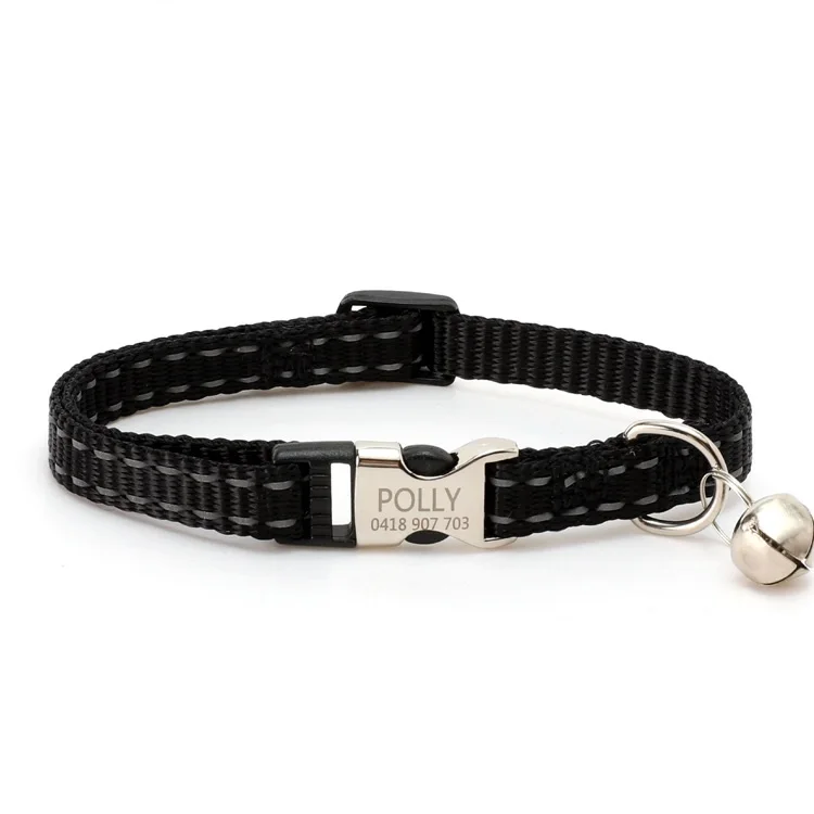 Cat Collar Bell Engraved Name Night Reflective Nylon Cat Rope Anti-lost Pet Outdoor Walking Accessories Supplies