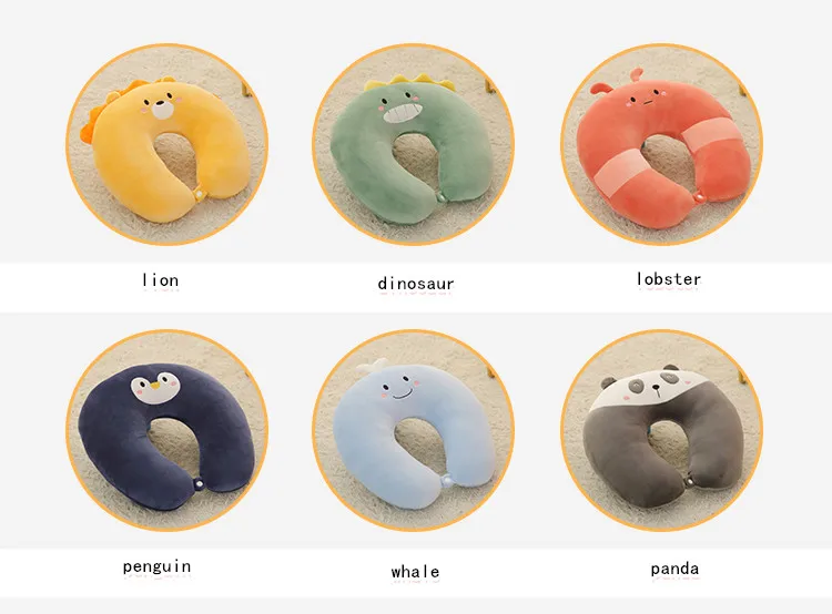 Creative cartoon animal u pillow dinosaur lion car neck pillow hot sale plush toys can be wholesale customized logo