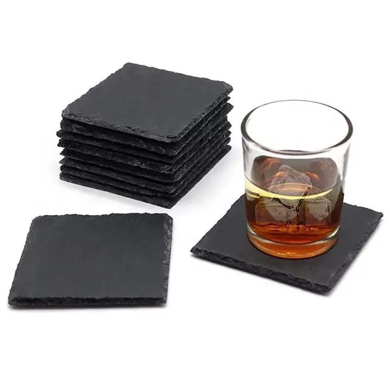 1 Set 8 PCS Hexagon Round and Square 3 Styles Slate Coasters to Choose slate coaster set with holder