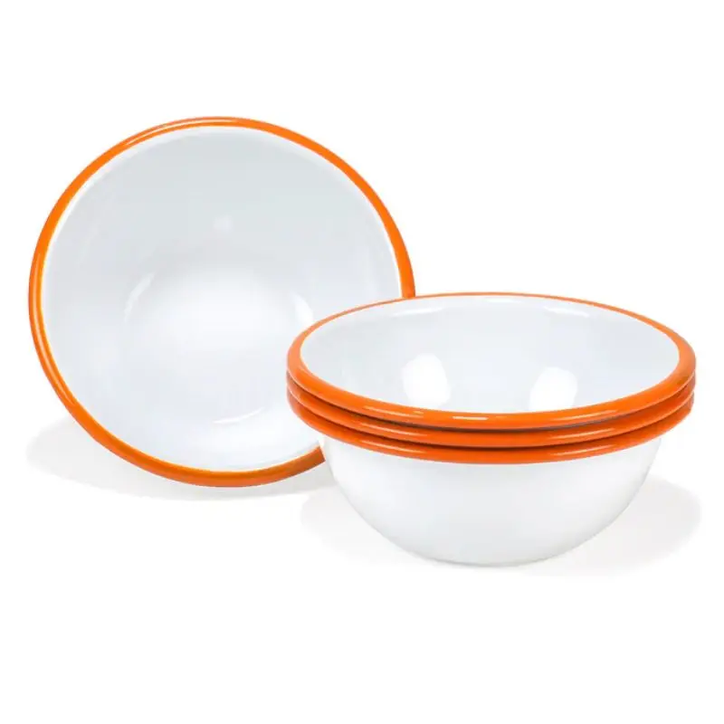 Wholesale large size solid color low price food safe printed logo camping outdoor metal enamel travel bowl