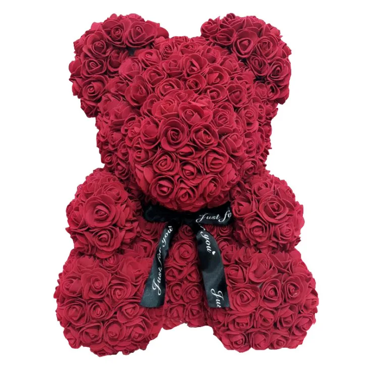 High Quality Handmade Valentine Mothers Day Gift Foam Artificial Flower Teddy Bear Rose For Festival Present