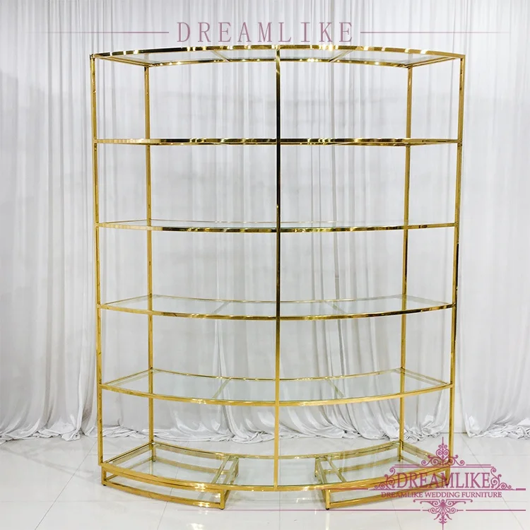 wedding bar display shelf gold stainless steel glass metal wine rack