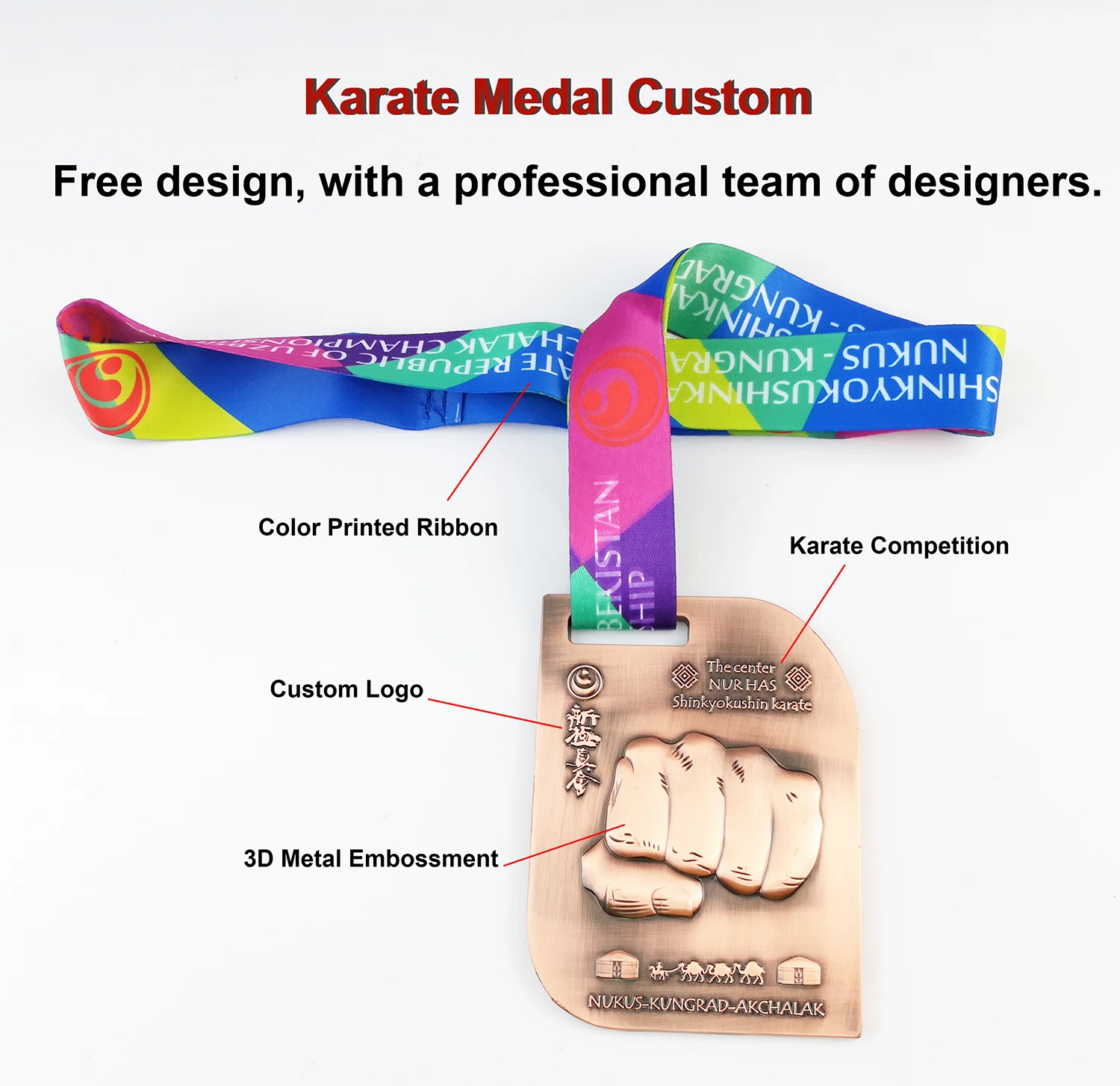 Medals Supplier Manufacturer Wholesale Zinc Alloy Metal Taekwondo Sports Gold Award Karate Medals Custom Kickboxing Medals