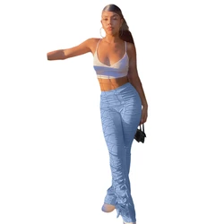 D96081 Best selling woman clothes 2021 trending fashion woman jogger pants ruffled horn sweatshirt casual pants woman one piece