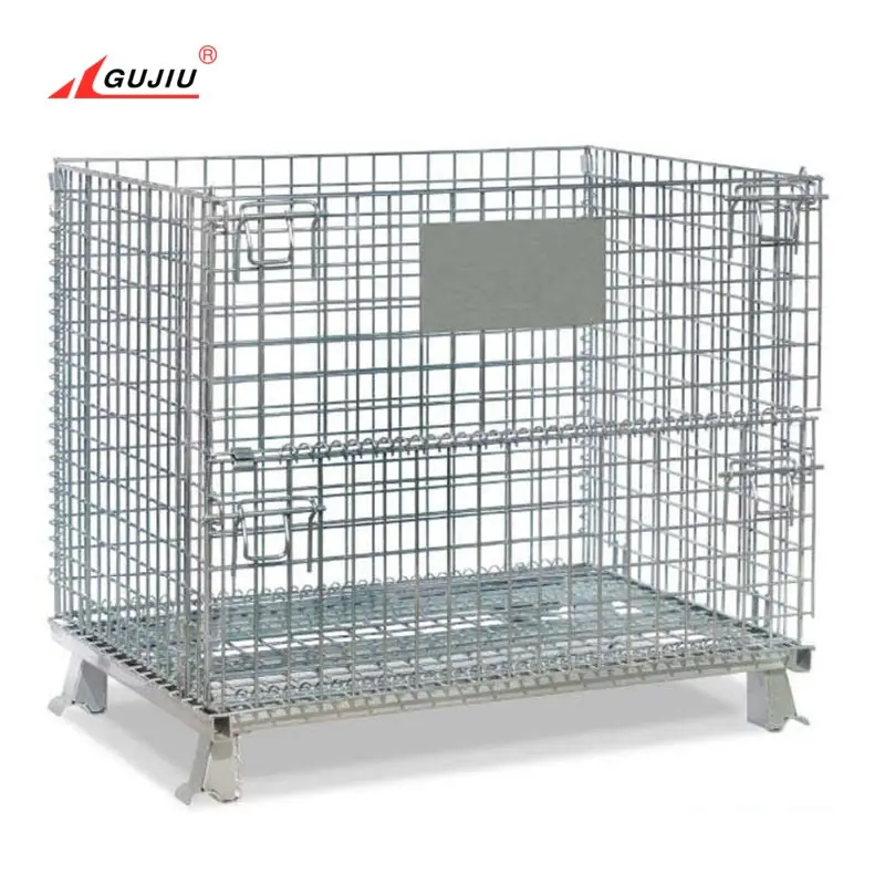 Square Box Zinc Mesh Metal Containers Japanese Folding Wire Basket Gas Cylinder Work Storage Transport Forklift Safety Cage