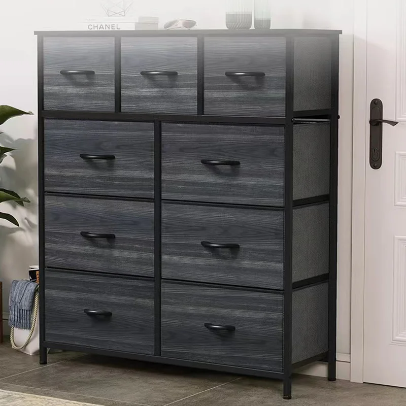 Factory Made Large Modern black Fabric 9 Drawers Tower Chest Of Storage Unit Of Bedroom Dresser