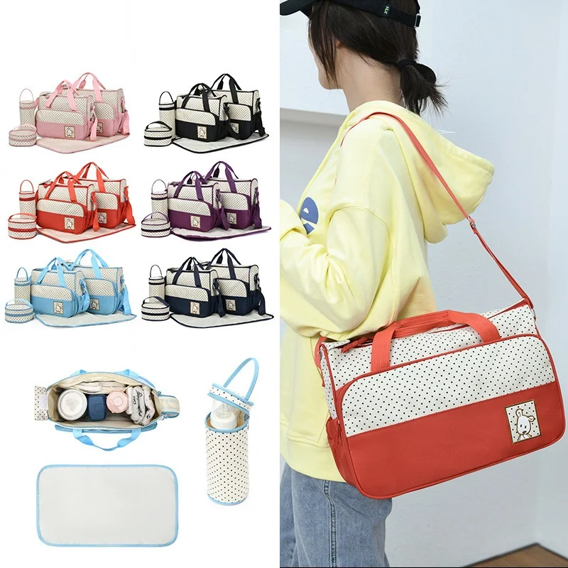 Multifunction Fashion Diaper Bag Backpack 5pcs Baby Diaper Nappy Travel Tote Set Mommy Changing Bag