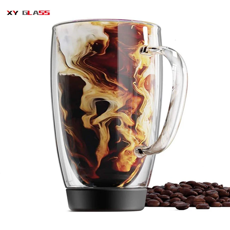Dishwasher safe Eco-Friendly silicone bottom durable thermo glass coffee mug