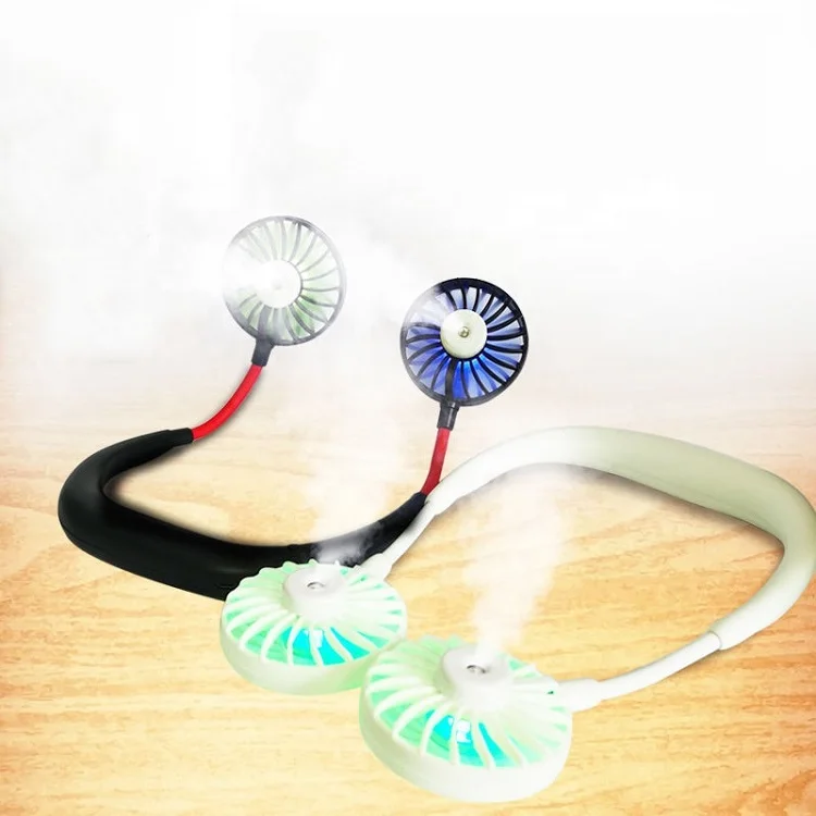 
2020 New Cooling Water Spray Mist Mini Usb Rechargeable Led Neckband Fan Hands Free Humidifier Neck Fan For Sports Home Office 
