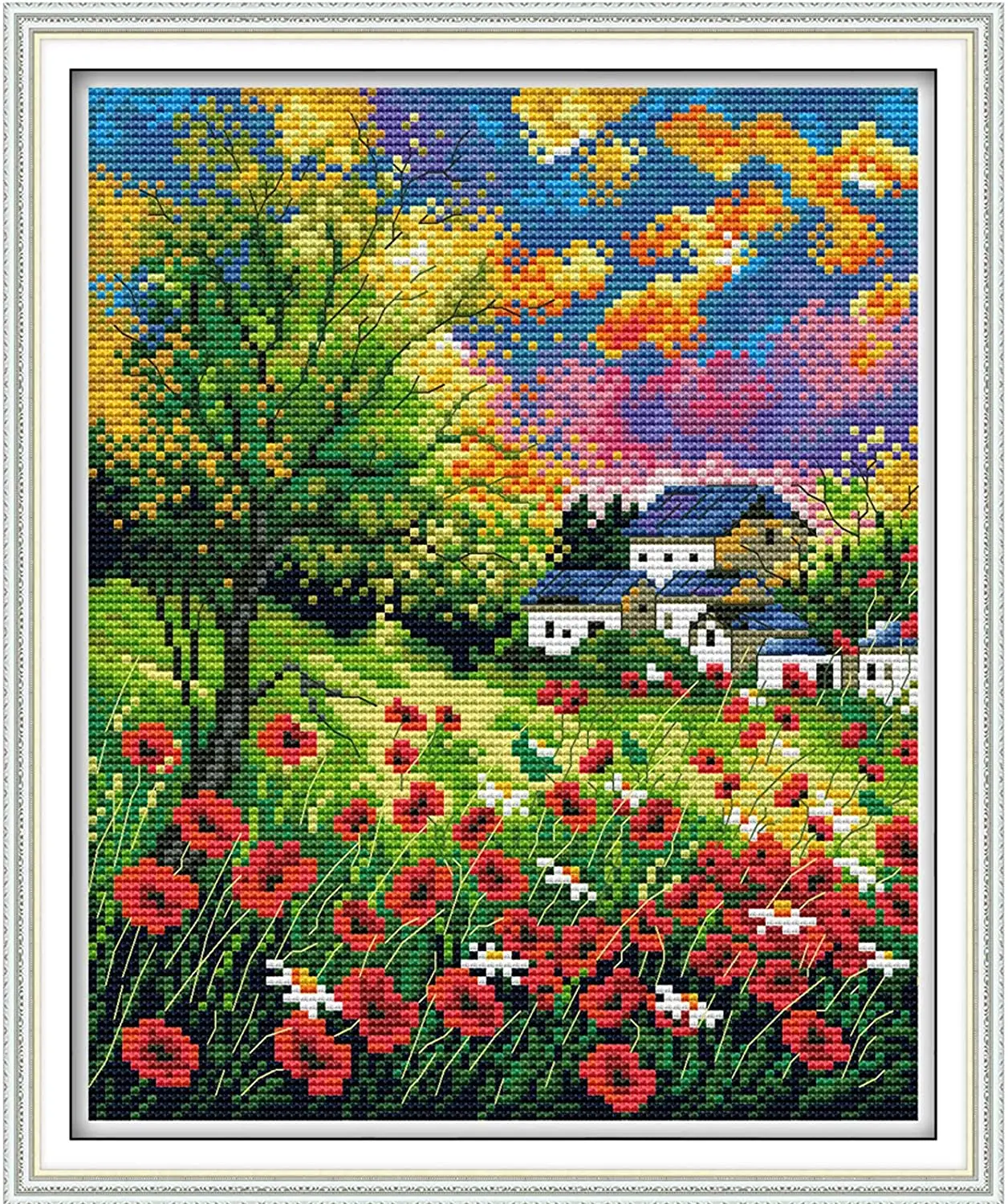 Cross stitch set for beginners adult pre printed pattern beautiful flower DIY needlepoint embroidery process set