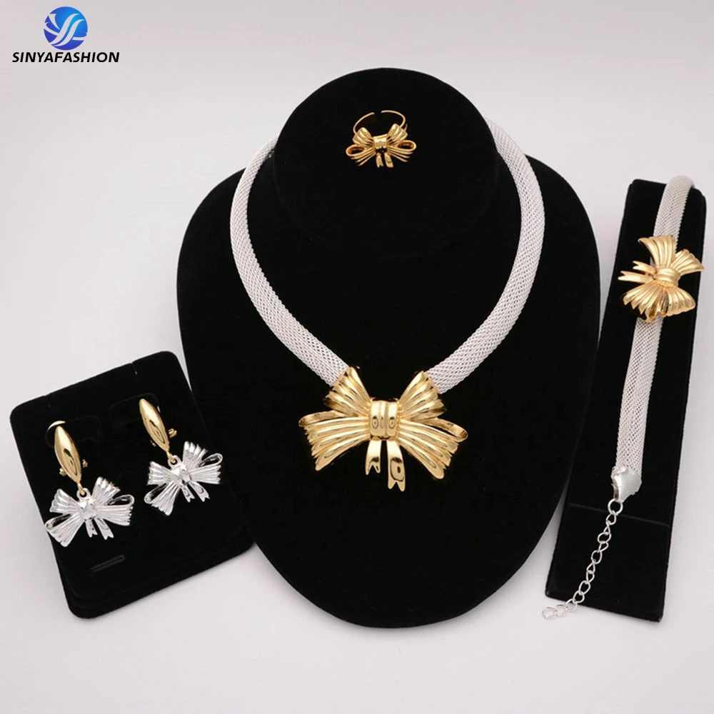 Sinya Hot Selling Luxury Bridal Jewelry Set Italian Necklace Bracelet Earring Ring Women Four Jewelry Sets