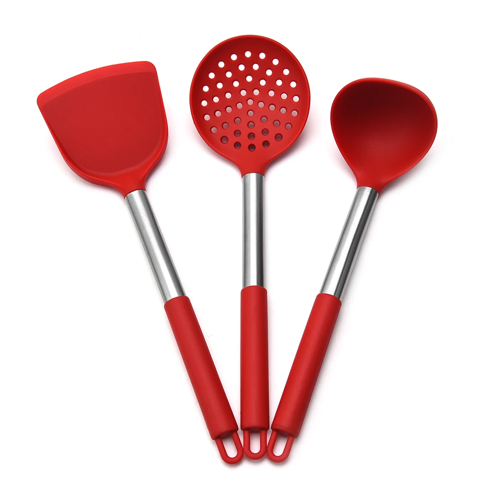 High Quality 5 Pieces  Non-Stick Silicone Kitchen Utensils Sets With Stainless Steel Handle