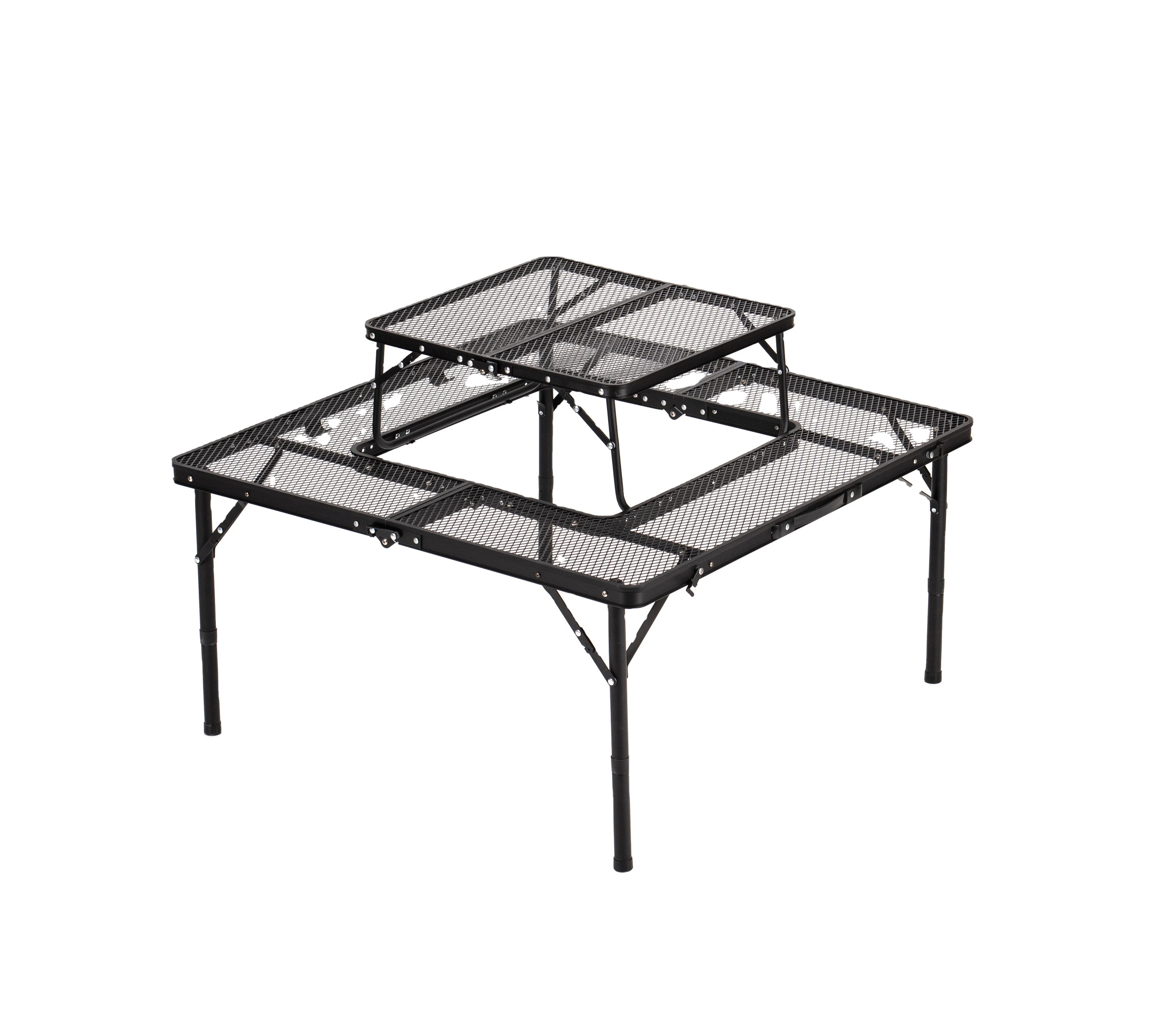 Large Folding Table 4 Adjustable Height Foldable  Outdoor Folding Table with Net Mesh Folding Beach Table for Patio BBQ