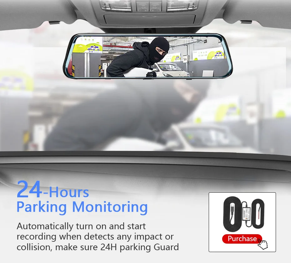 10 Inches Car Dvr Dash Cam HD 1080P Dual Lens Touch Screen Auto Rearview Mirror Camera With Stream Media Front And Rear