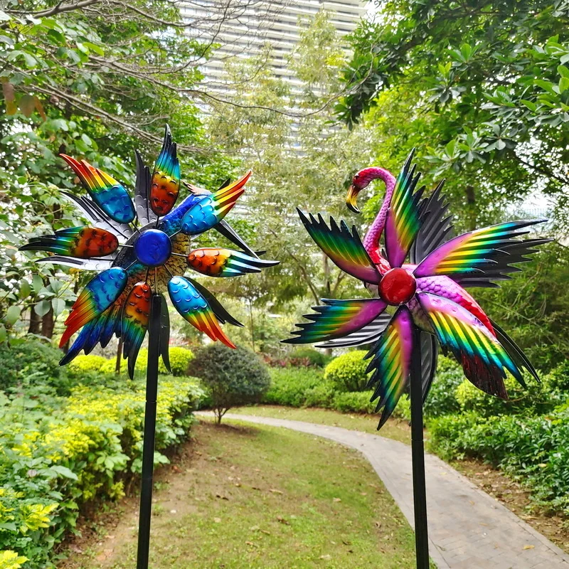 flying bird flamingo magic metal windmill kinetic metal wind spinners