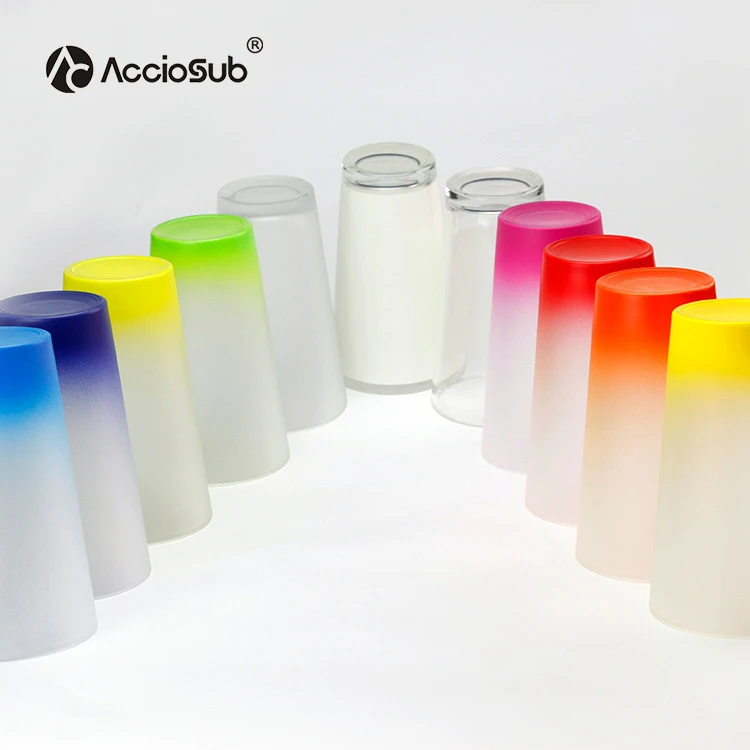 Promotional 17OZ Colorful Bottom Heat Transfer Beer Steins Coffee Cup Blanks Glass Beer Frosted Sublimation Mug