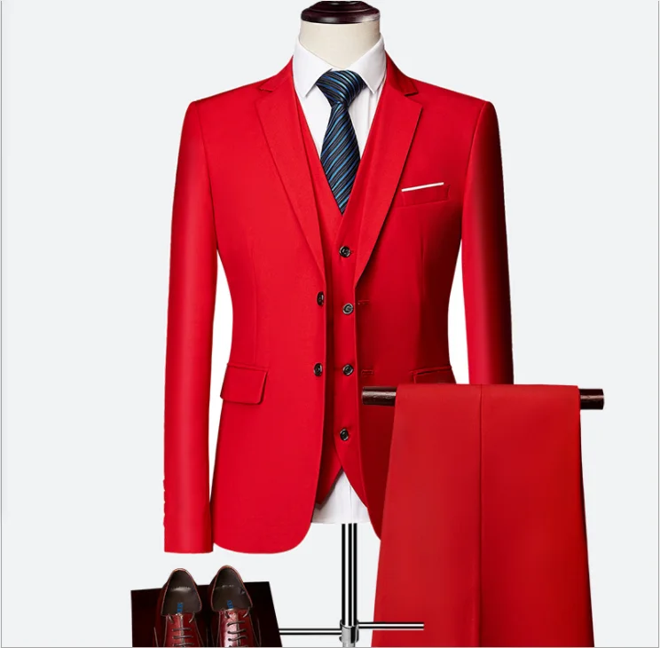 Роскошный мужской свадебный костюм из 3 предметов, модный мужской облегающий однотонный деловой офисный костюм, комплект большого размера, Мужской Блейзер + брюки + жилет