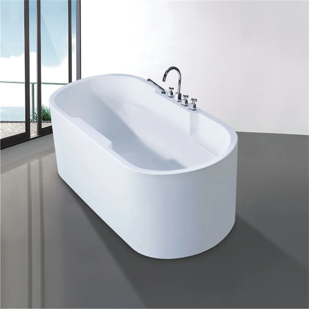 Modern Design White Acrylic Free Standing Bathtub with Faucet Soaking Function and Massage Features for Bathroom Use