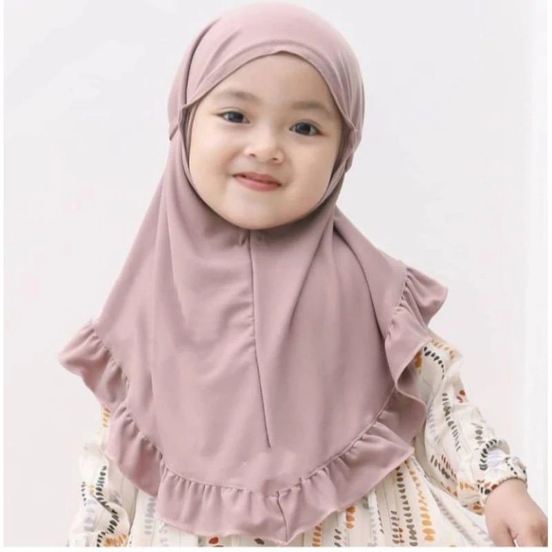 Wholesale 0-3 Years Old Solid Color Little Girl Tudung Hijab Kids Child Baby Malaysia Turban Hat Instant Toddler Hijab Children