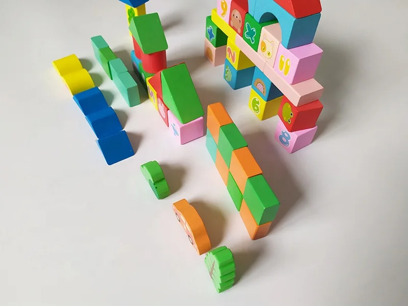 52PCS Wooden Blocks Toys For Kid Creative Solid Wood Build Toys For Children Wooden Building Blocks For Toddler