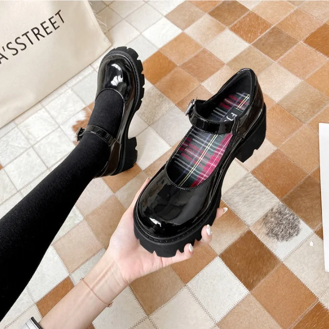 2022 Small Size 31-43 Preppy Style Girls Fancy Mary Jane Shoes Uniform Temptation Retro Granny Chic Cute Women Chunky Heel Shoes