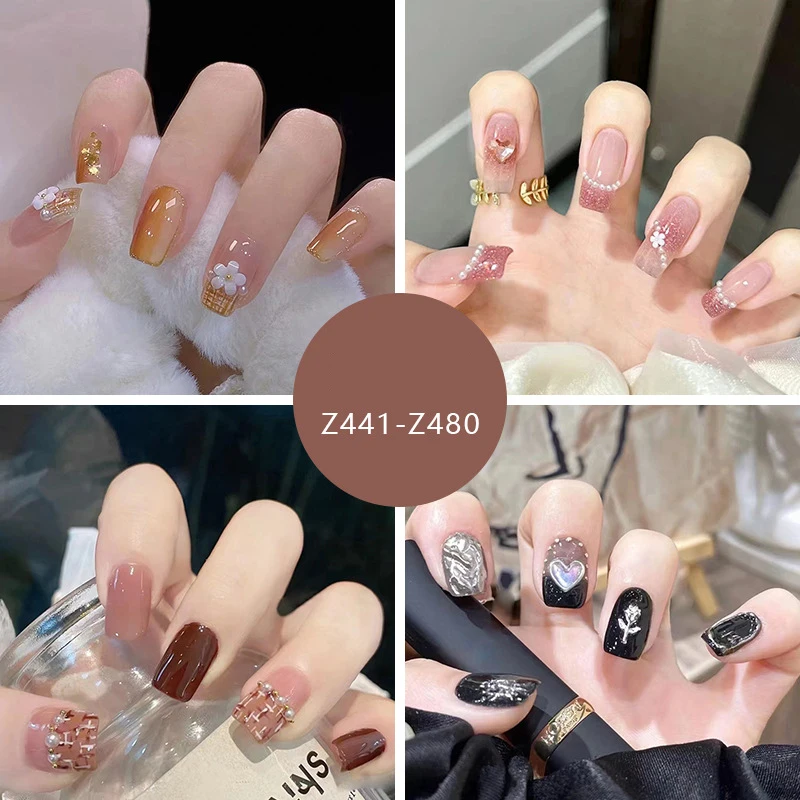 Manicure Showing Cool Caramel Cream Card Artificial False Nails Instagram Style Sweet Color Full Cover Acrylic Girl White Finger