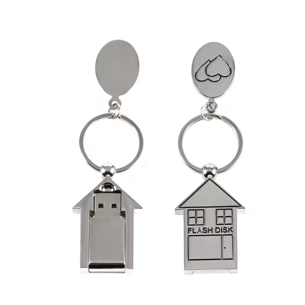 House Shape Metal Pendrive 1GB USB Flash Drives Memory Stick Children with Keychain 2.0 3.0 Pen Thumb Drive Real Estate Gift