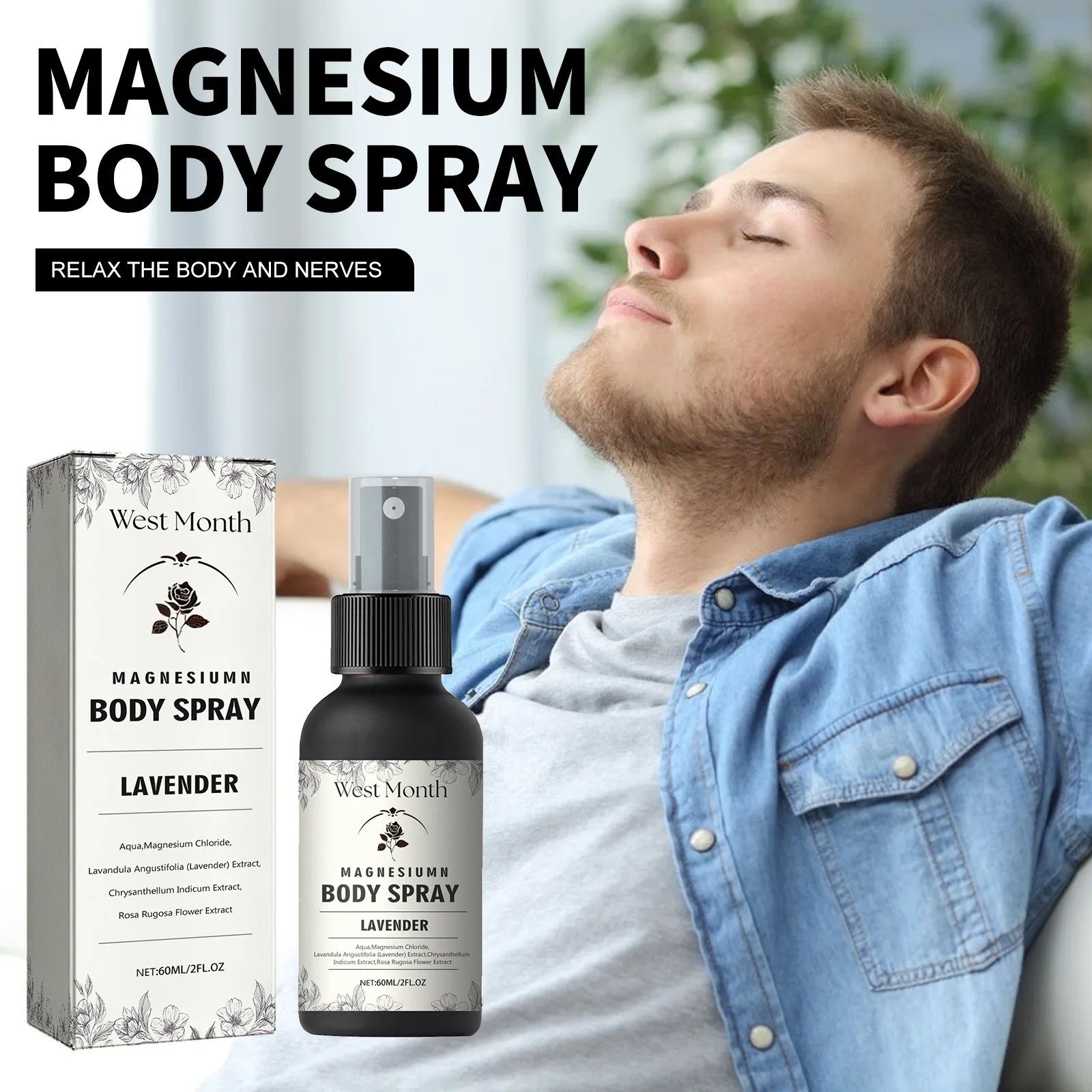 West&Month 60ml Body Spray Customer/Private Label Relieve Muscle Tension and Fatigue and Promote Body Relaxation Treatment Spray