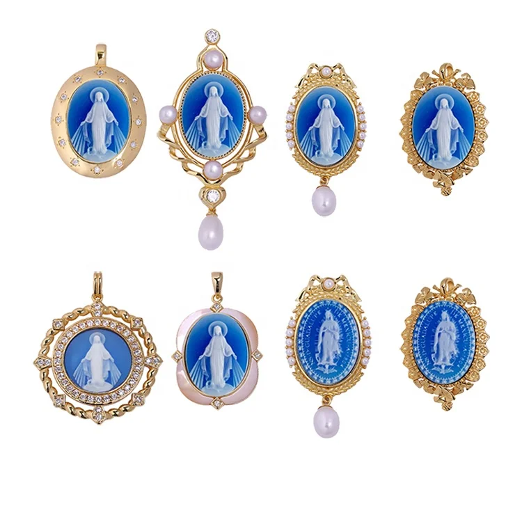 Customized Catholic Virgin Mary Amulet Jewelry Agate Cameo De Guadalupe Miraculous Medal Sterling Silver Religious Pendant