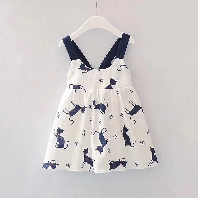 2023 children frocks kids gown designs white animal printing linen girls birthday party dress