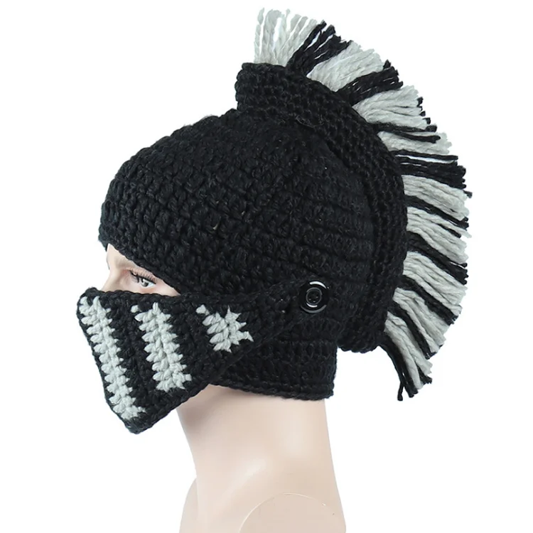 F-4874 new creative funny knight helmet hat free knitted pattern beanie crochet roman hat for party wholesale