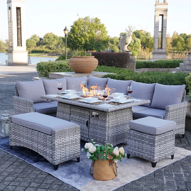 Hot Selling Rattan Outdoor Furniture Set Corner Sofa Set With Fire Pit Table